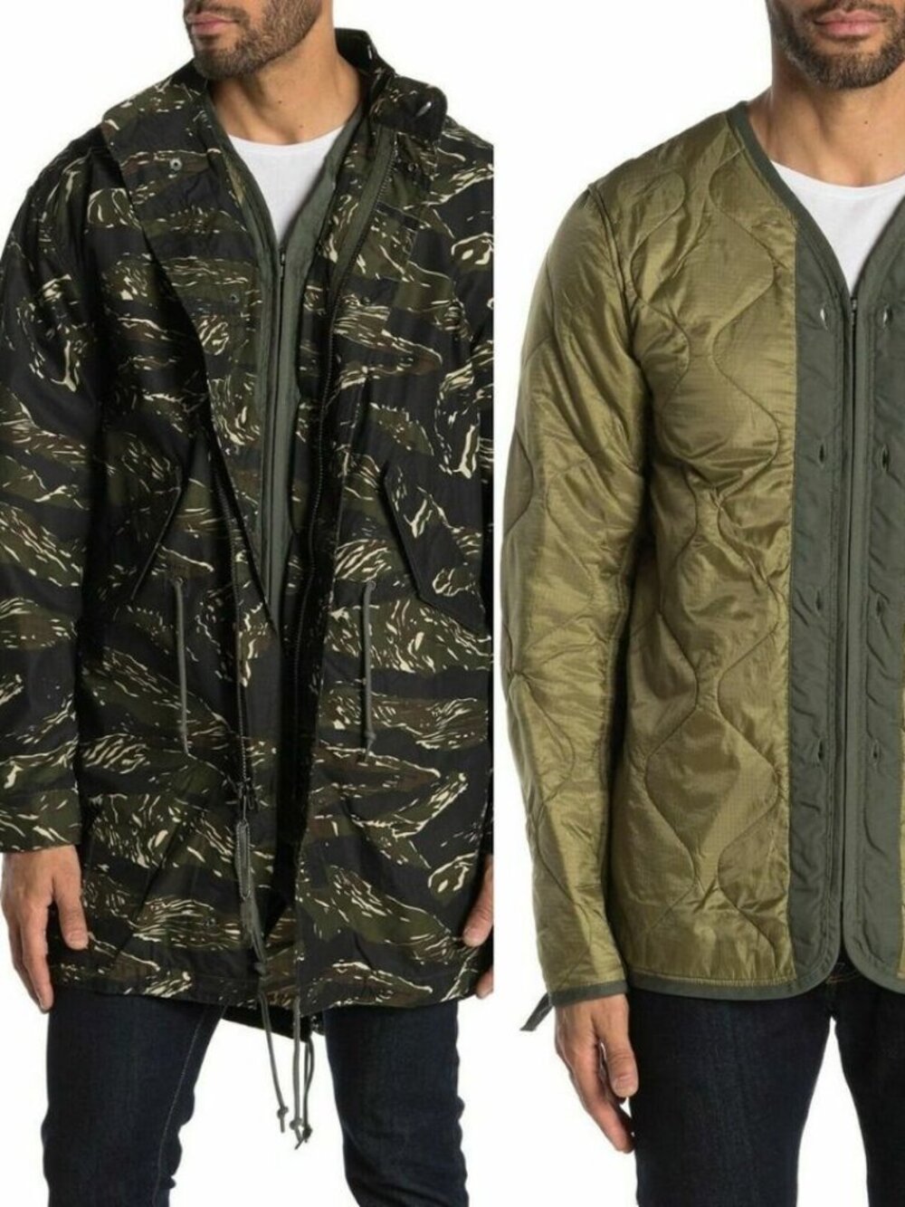 Alpha Industries Men's Tiger Camo Defender 3-In-1 Fishtail Parka & Liner Jacket